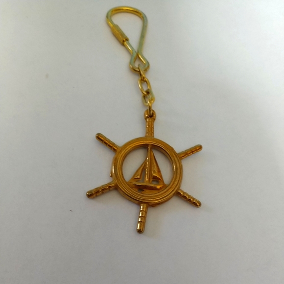 VINTAGE SOLID BRASS SHIPS WHEEL KEY RING HAND-MADE USA-never used - Picture 9 of 10